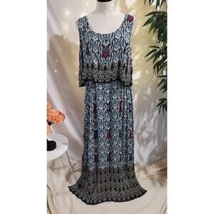Bila Tiered Boho Layered Sleeveless Slit Maxi Dress Size XL Hippie Festival